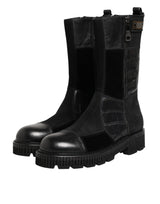 Dolce & Gabbana Black Patchwork Leather Mid Calf Boot  Shoes