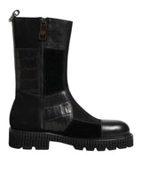 Dolce & Gabbana Black Patchwork Leather Mid Calf Boot  Shoes