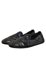 Dolce & Gabbana Black Jacquard Leather Slip On Loafers Shoes