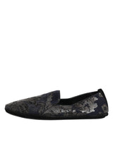 Dolce & Gabbana Black Jacquard Leather Slip On Loafers Shoes