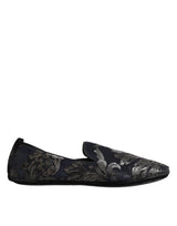 Dolce & Gabbana Black Jacquard Leather Slip On Loafers Shoes