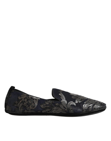 Dolce & Gabbana Black Jacquard Leather Slip On Loafers Shoes