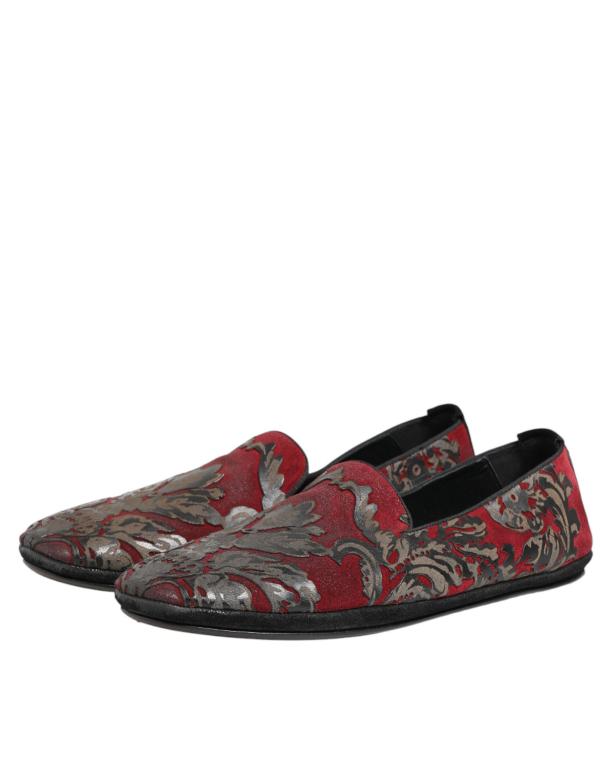 Dolce & Gabbana Bordeaux Jacquard Leather Slip On Loafer Shoes