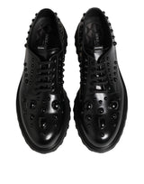 Dolce & Gabbana Black Leather Studded Men Formal Derby  Shoes