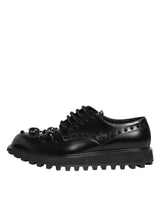 Dolce & Gabbana Black Leather Studded Men Formal Derby  Shoes