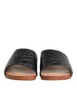 Dolce & Gabbana Black Brown Leather Slides Sandals Shoes