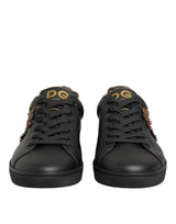 Dolce & Gabbana Black Leather Heart Embellished Sneakers Shoes