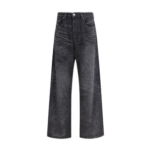 Diesel Black Cotton Relaxed Fit Jeans