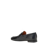 Santoni Black Calf Leather Bos Taurus Slip-On Loafers