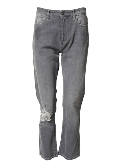 CYCLE Gray Tattered Mid Waist Men Straight Denim Trouser Jeans