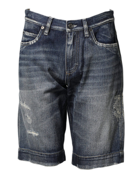 Dolce & Gabbana Blue Cotton Distressed Denim Bermuda Shorts