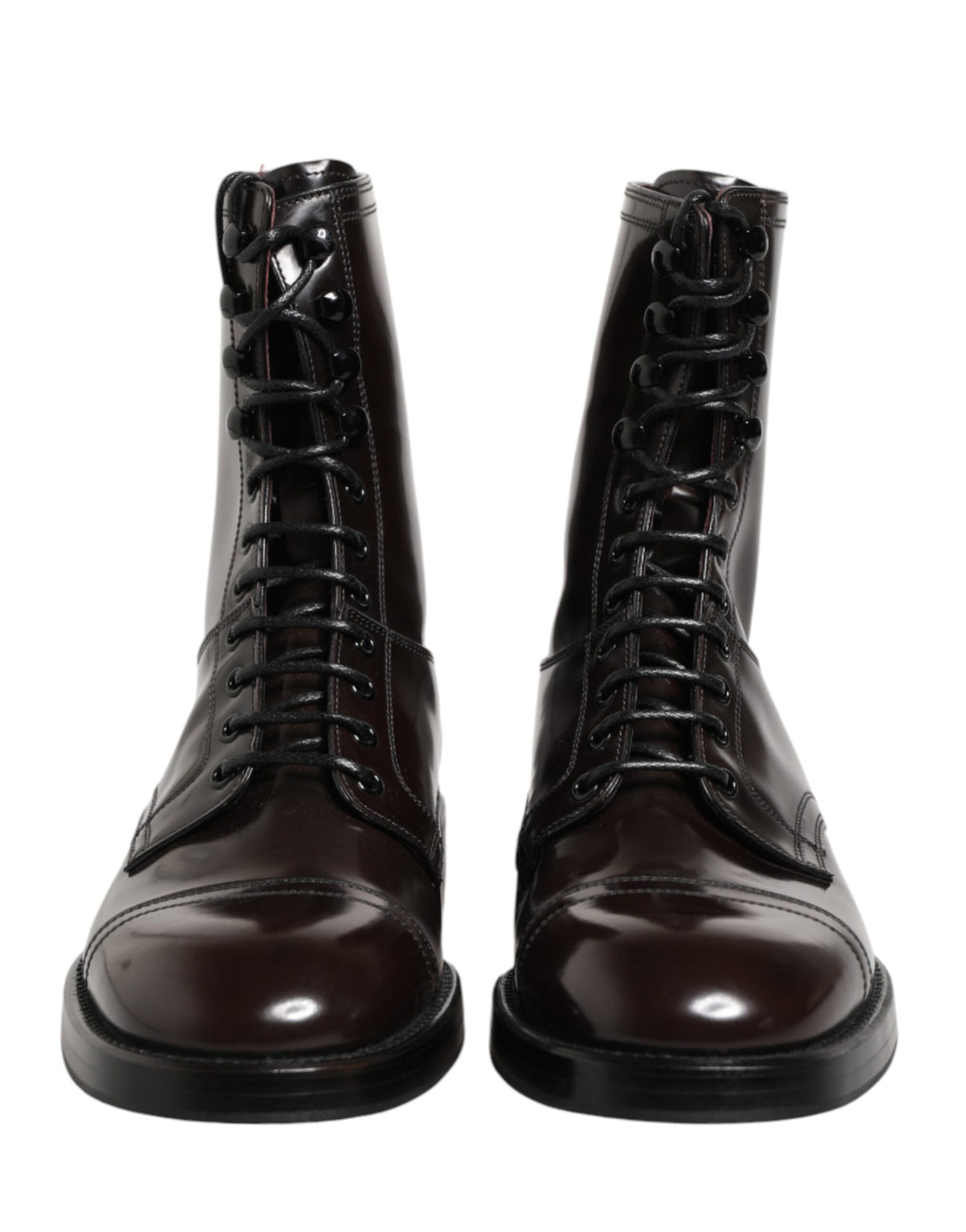 Dolce & Gabbana Black Leather Lace Up Mid Calf Boots Shoes