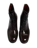 Dolce & Gabbana Black Leather Lace Up Mid Calf Boots Shoes