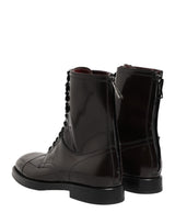 Dolce & Gabbana Black Leather Lace Up Mid Calf Boots Shoes