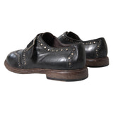 Dolce & Gabbana Black Leather Monk Strap Studded Dress Shoes