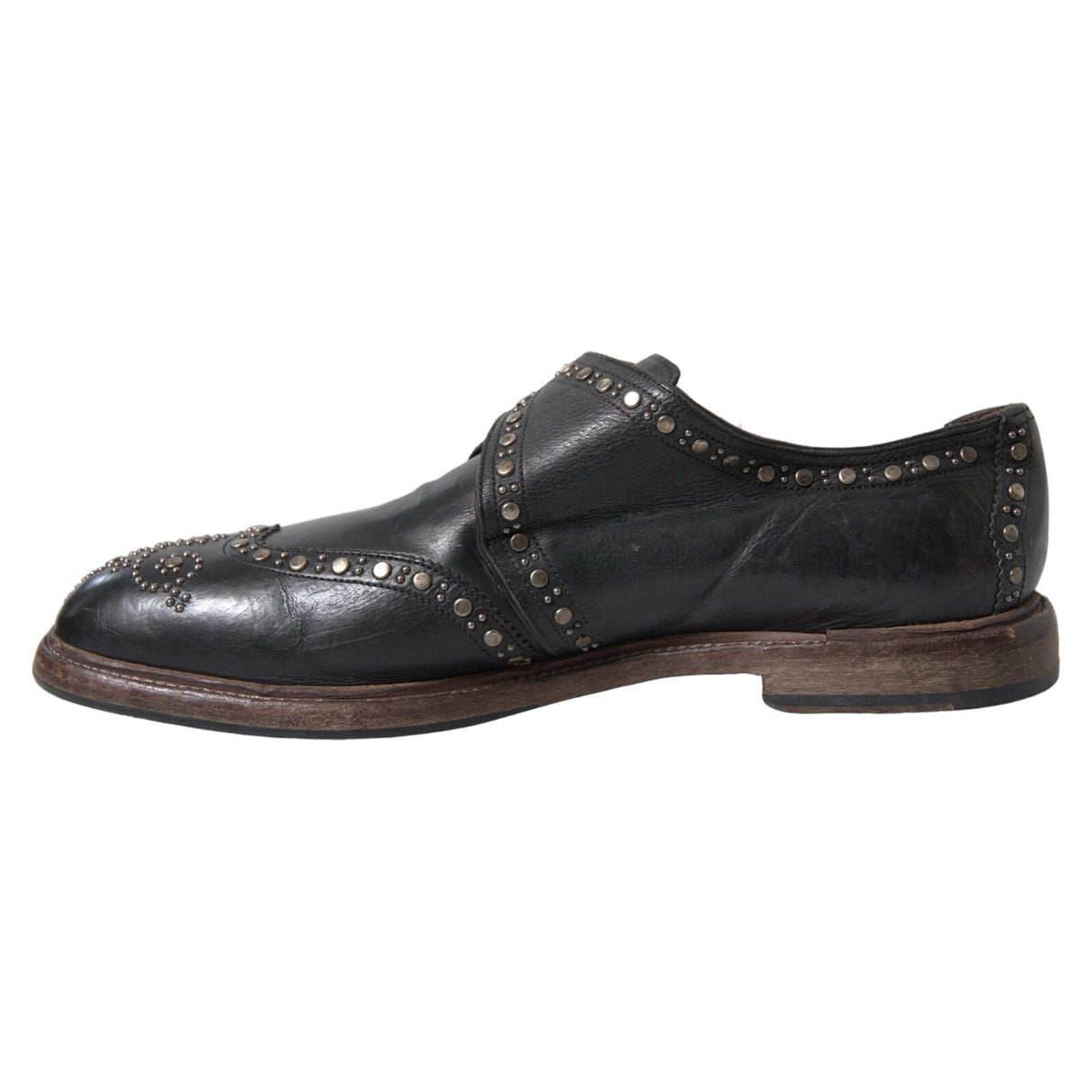 Dolce & Gabbana Black Leather Monk Strap Studded Dress Shoes