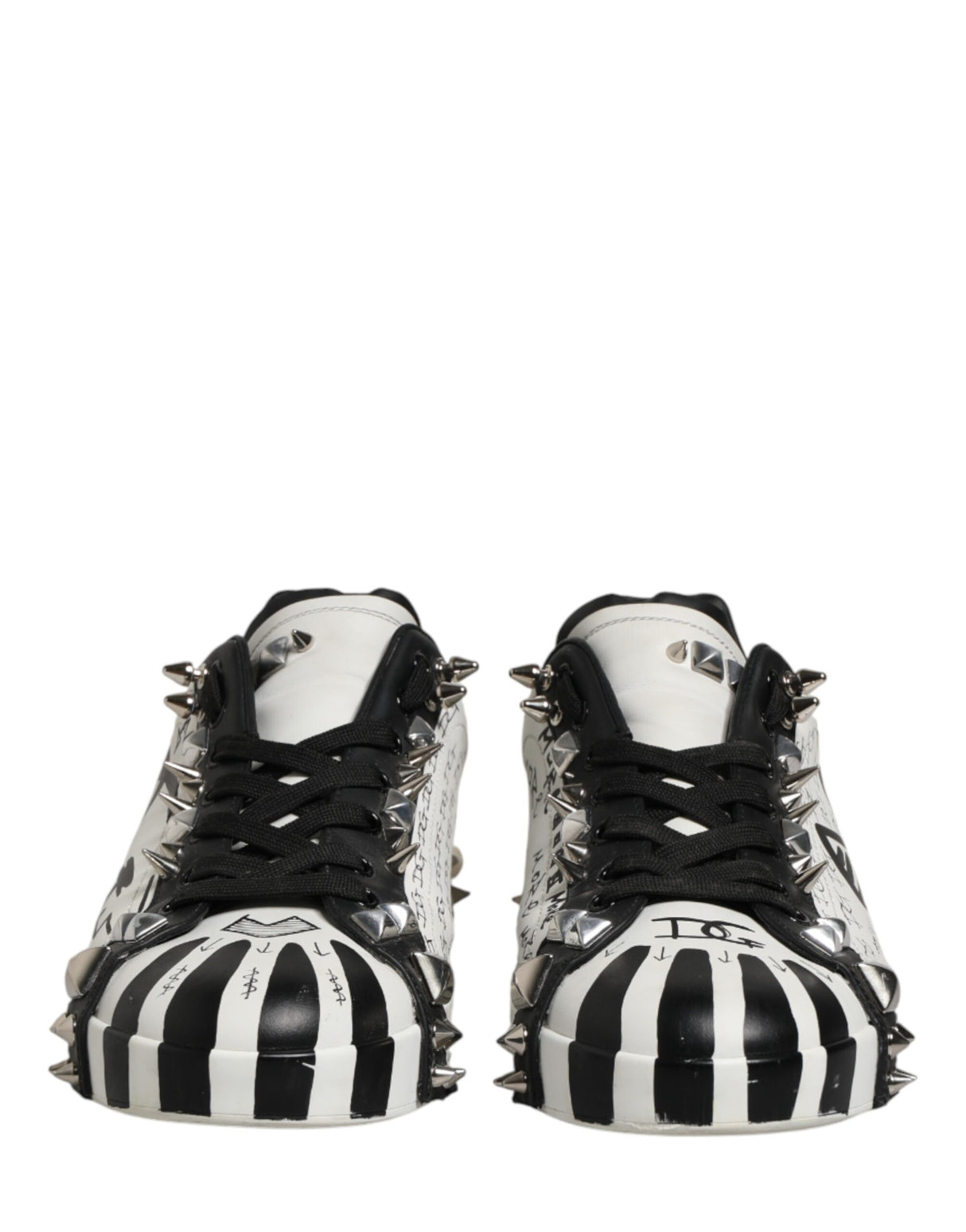 Dolce & Gabbana Black White Studded Low Top Sneakers Shoes