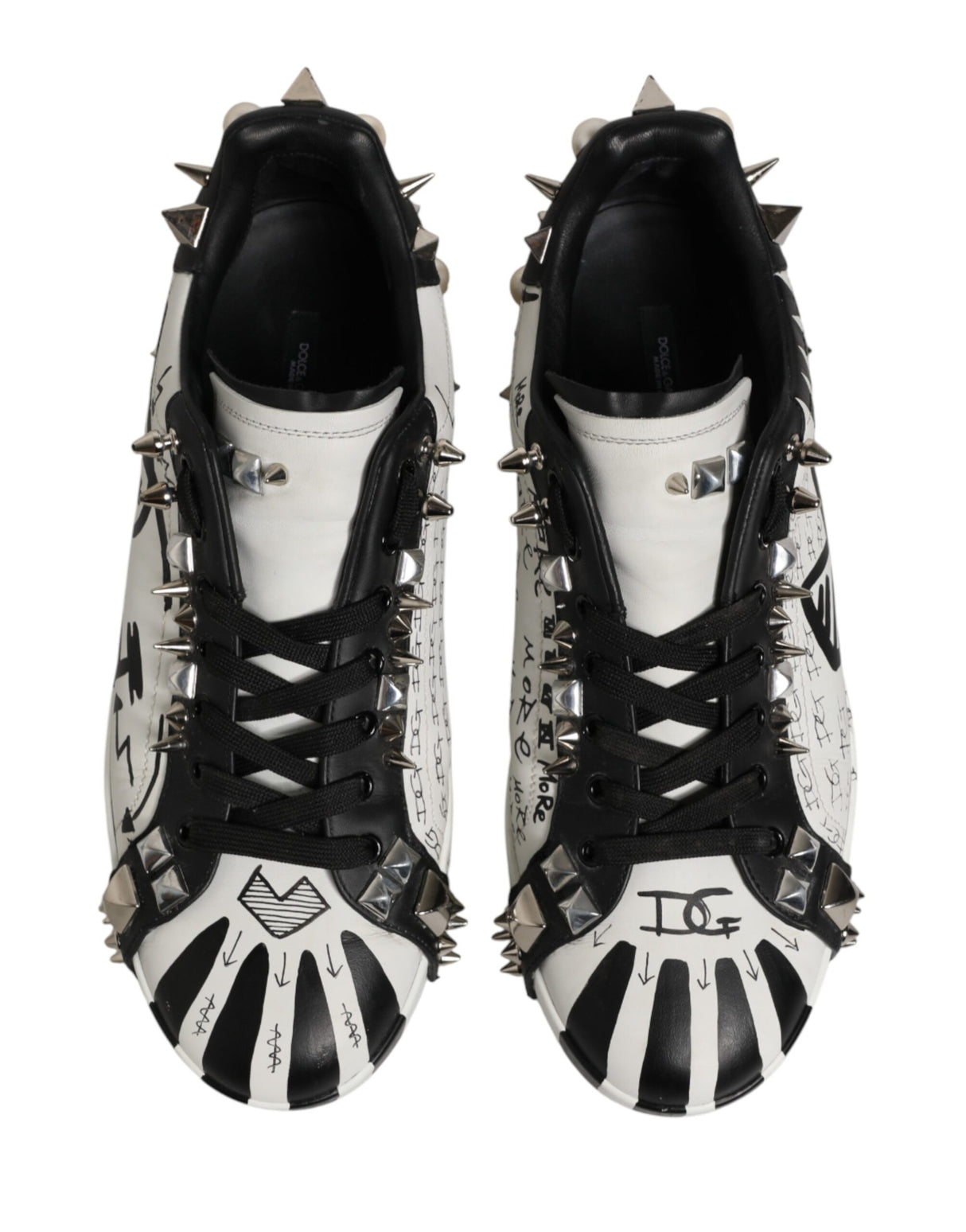 Dolce & Gabbana Black White Studded Low Top Sneakers Shoes