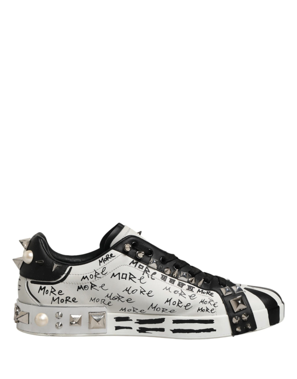 Dolce & Gabbana Black White Studded Low Top Sneakers Shoes