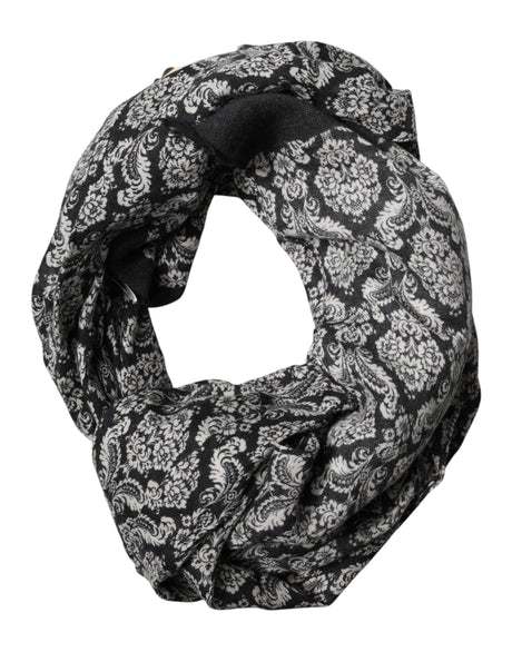Dolce & Gabbana Black White Damask Patterned Lace Men Scarf