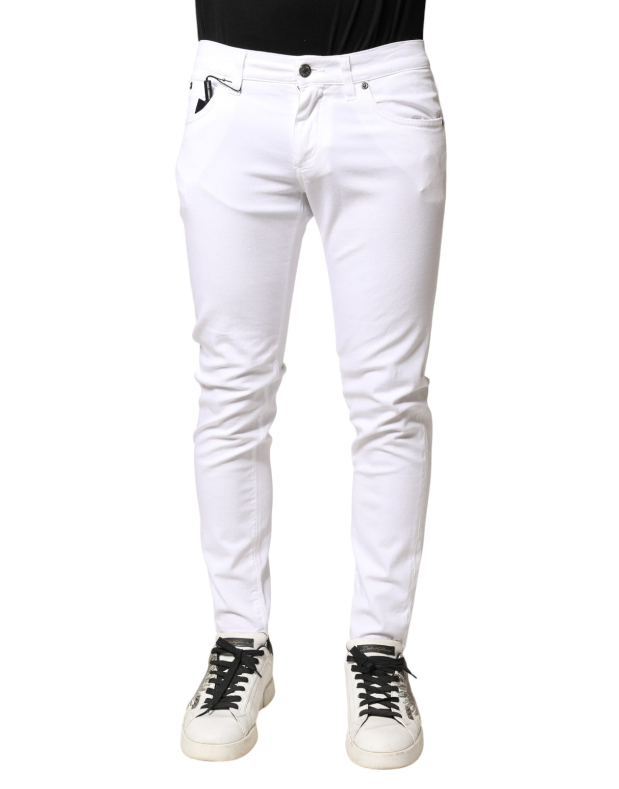 Dolce & Gabbana White Cotton Stretch Skinny Denim Men Jeans