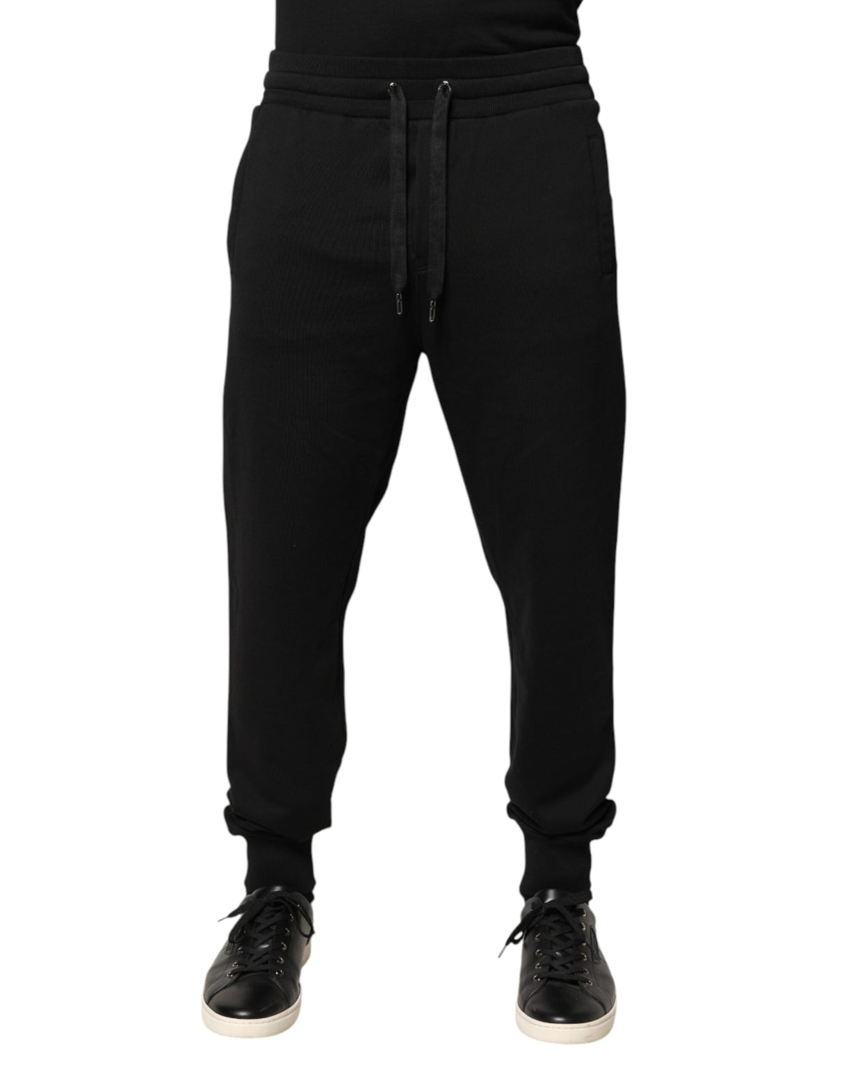 Dolce & Gabbana Black Cotton Mid Waist Jogger Trousers Pants
