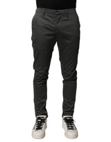 Dondup Dark Gray Cotton Mid Waist Skinny Men Chino Trouser Pants