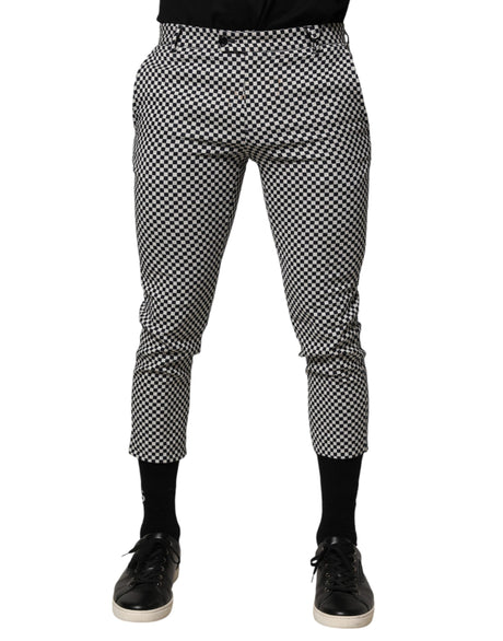 Daniele Alessandrini Black White Checkered Men Cropped Pants