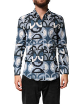 Dolce & Gabbana Blue MARTINI Long Sleeves Casual Logo Shirt