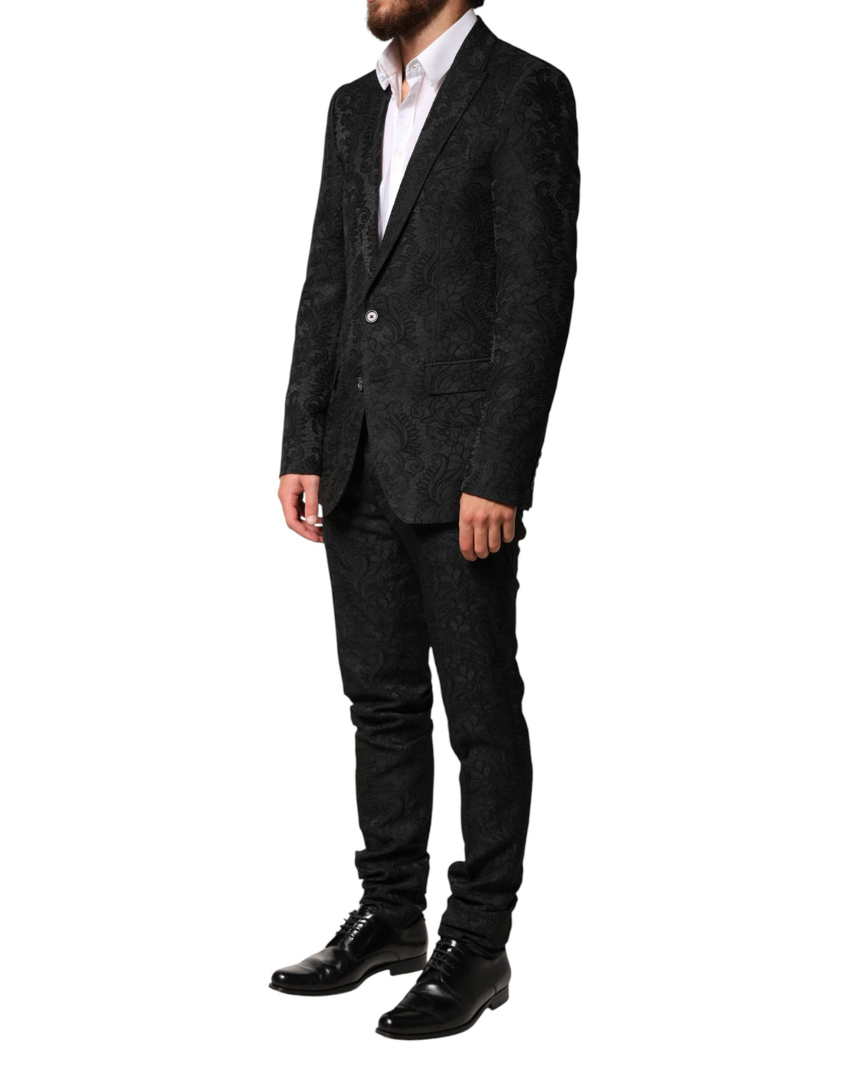 Dolce & Gabbana Black Brocade Single Breasted 2 Piece Suit