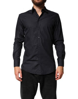 Dolce & Gabbana Black Cotton Long Sleeves Dress Formal Shirt