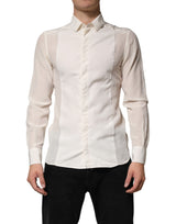 Dolce & Gabbana Off White Silk Men GOLD Dress Formal Shirt
