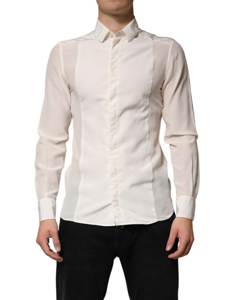 Dolce & Gabbana Off White Silk Men GOLD Dress Formal Shirt