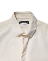 Dolce & Gabbana Off White Silk Men GOLD Dress Formal Shirt