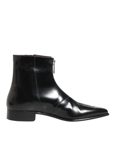 Dolce & Gabbana Black Leather Chelsea Short Ankle Boots Shoes