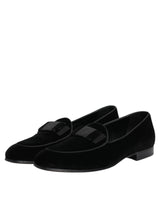 Dolce & Gabbana Black Velvet Slip On Loafers Formal Men Shoes