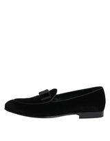 Dolce & Gabbana Black Velvet Slip On Loafers Formal Men Shoes