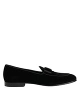 Dolce & Gabbana Black Velvet Slip On Loafers Formal Men Shoes