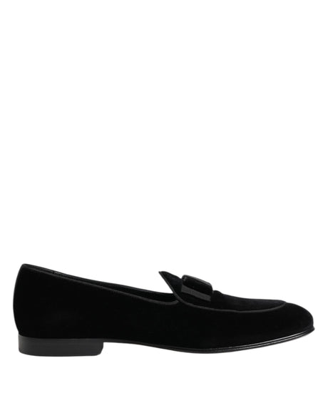 Dolce & Gabbana Black Velvet Slip On Loafers Formal Men Shoes