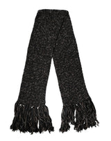 Dolce & Gabbana Black Wool Fringes Neck Wrap Foulard Scarf
