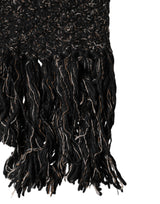 Dolce & Gabbana Black Wool Fringes Neck Wrap Foulard Scarf