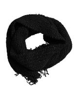 Dolce & Gabbana Black Wool Fringes Neck Wrap Foulard Scarf