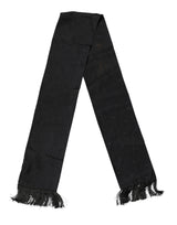 Dolce & Gabbana Black Logo Silk Fringes Neck Foulard Scarf