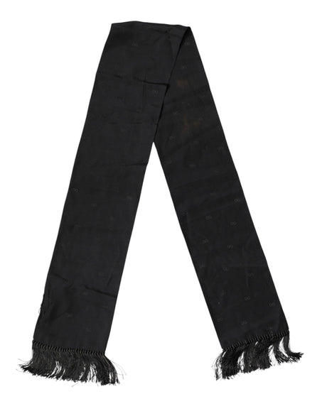 Dolce & Gabbana Black Logo Silk Fringes Neck Foulard Scarf
