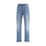 Brunello Cucinelli Light Blue Cotton Straight-Leg Jeans