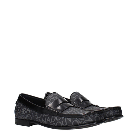 Dolce & Gabbana Black Fabric Slip-On Loafers