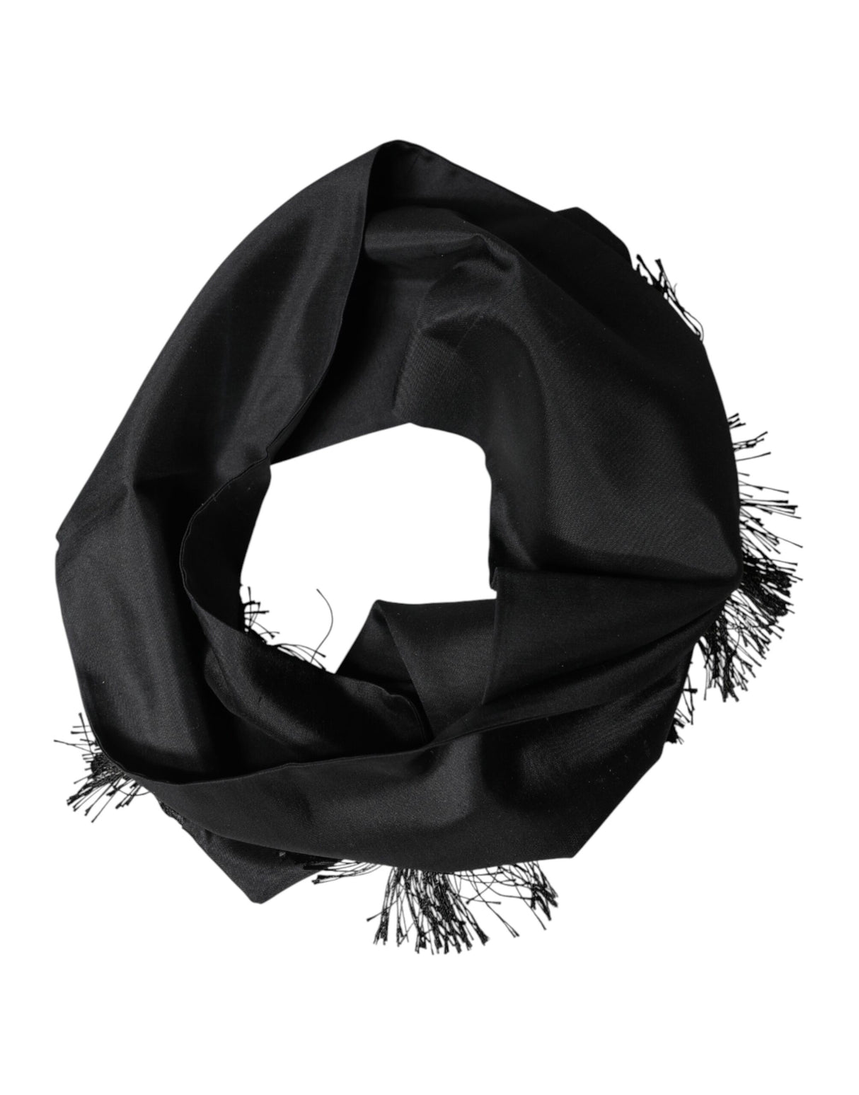 Dolce & Gabbana Black Silk Fringes Neck Wrap Foulard Scarf