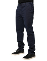 Santaniello Dark Blue Mid Waist Skinny Chino Trouser Pants