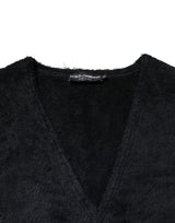 Dolce & Gabbana Black Cotton V-Neck Men Sweatshirt Sweater