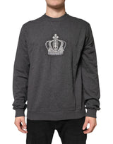 Dolce & Gabbana Gray Crown Crew Neck Men Sweatshirt Sweater